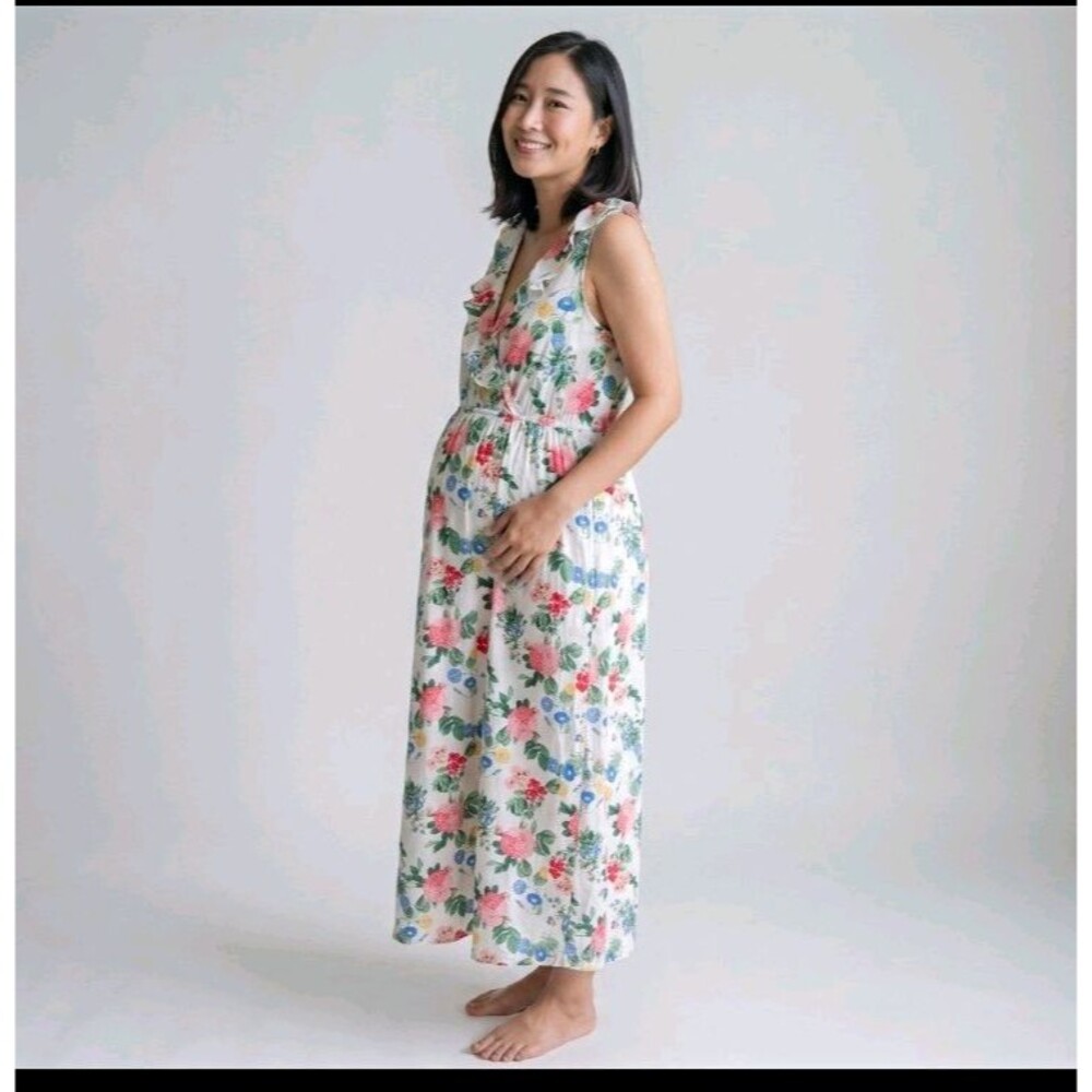 Old Navy Maternity Floral Ruffle V-Neck Sleeveless Maxi Dress Womens Sz S Garden